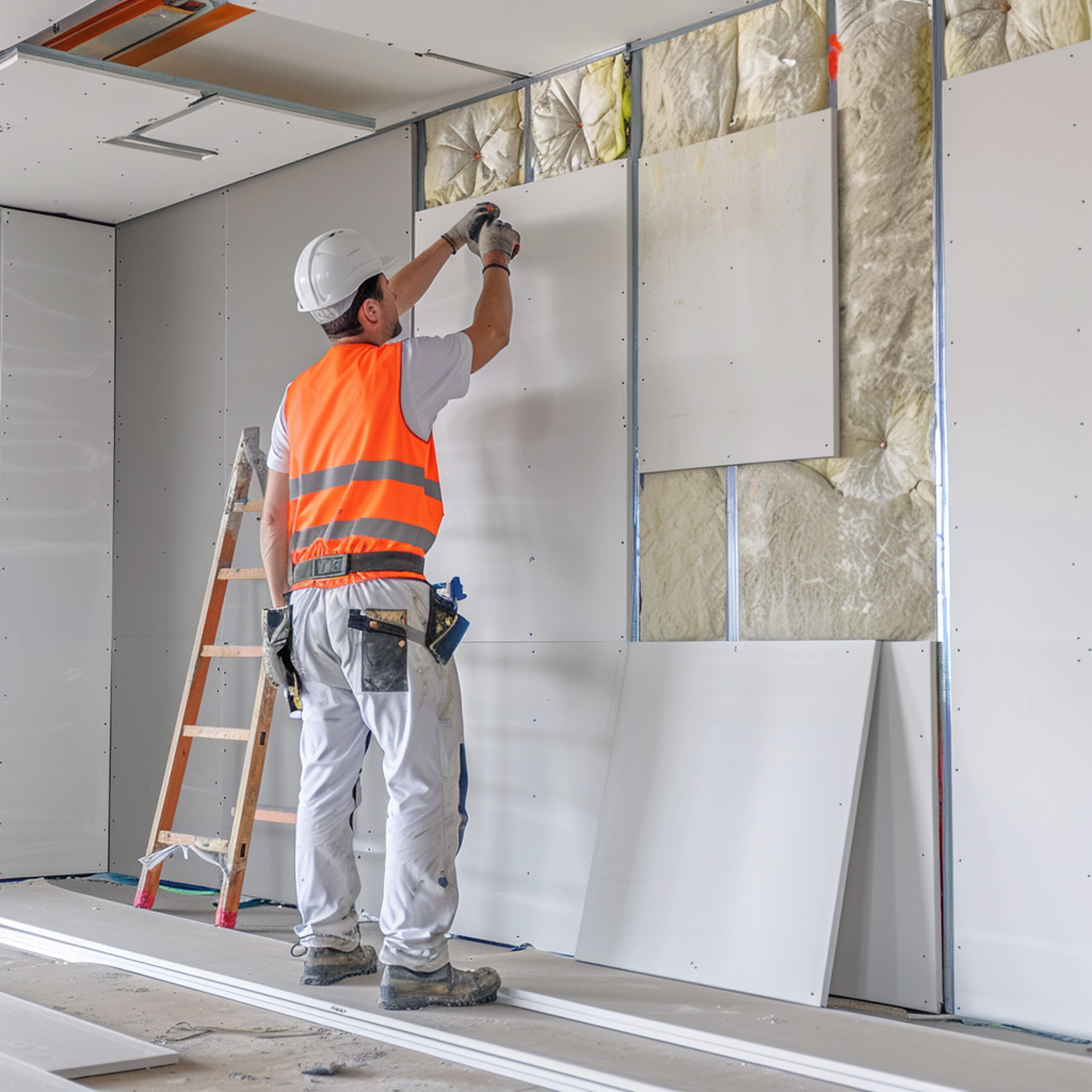plasterboard-worker-installs-plasterboard-wall-kitchen-cabinets